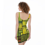 Square Stained Glass Mosaic Print Sleeveless Bodycon Dress