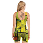 Square Stained Glass Mosaic Print Sleeveless One Piece Swimsuit