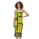 Square Stained Glass Mosaic Print Slim Fit Midi Cami Dress