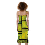 Square Stained Glass Mosaic Print Slim Fit Midi Cami Dress