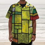 Square Stained Glass Mosaic Print Textured Short Sleeve Shirt
