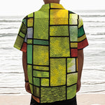 Square Stained Glass Mosaic Print Textured Short Sleeve Shirt