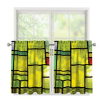 Square Stained Glass Mosaic Print Tier Curtains