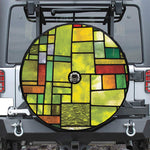 Square Stained Glass Mosaic Print Tire Cover With Camera Hole