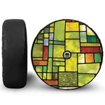 Square Stained Glass Mosaic Print Tire Cover With Camera Hole