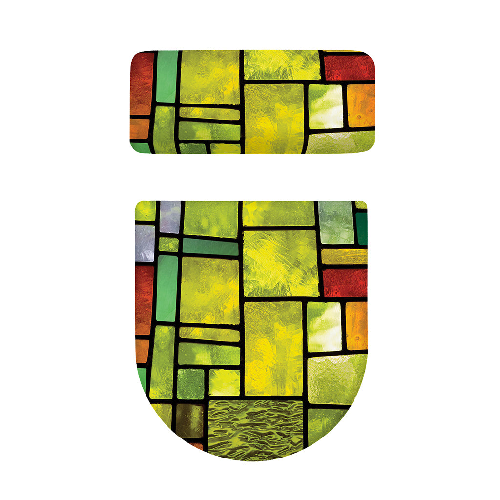 Square Stained Glass Mosaic Print Toilet Lid And Tank Cover Set