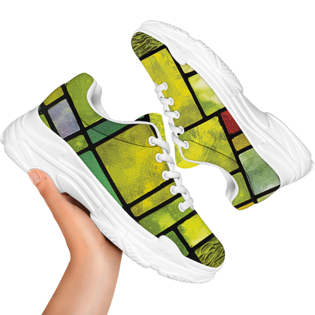 Square Stained Glass Mosaic Print White Chunky Shoes