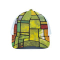 Square Stained Glass Mosaic Print White Mesh Trucker Hat