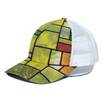 Square Stained Glass Mosaic Print White Mesh Trucker Cap