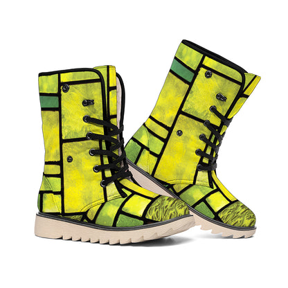 Square Stained Glass Mosaic Print Winter Boots