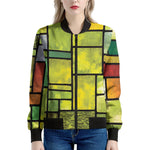 Square Stained Glass Mosaic Print Women's Bomber Jacket