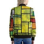Square Stained Glass Mosaic Print Women's Bomber Jacket