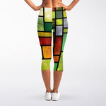 Square Stained Glass Mosaic Print Women's Capri Leggings