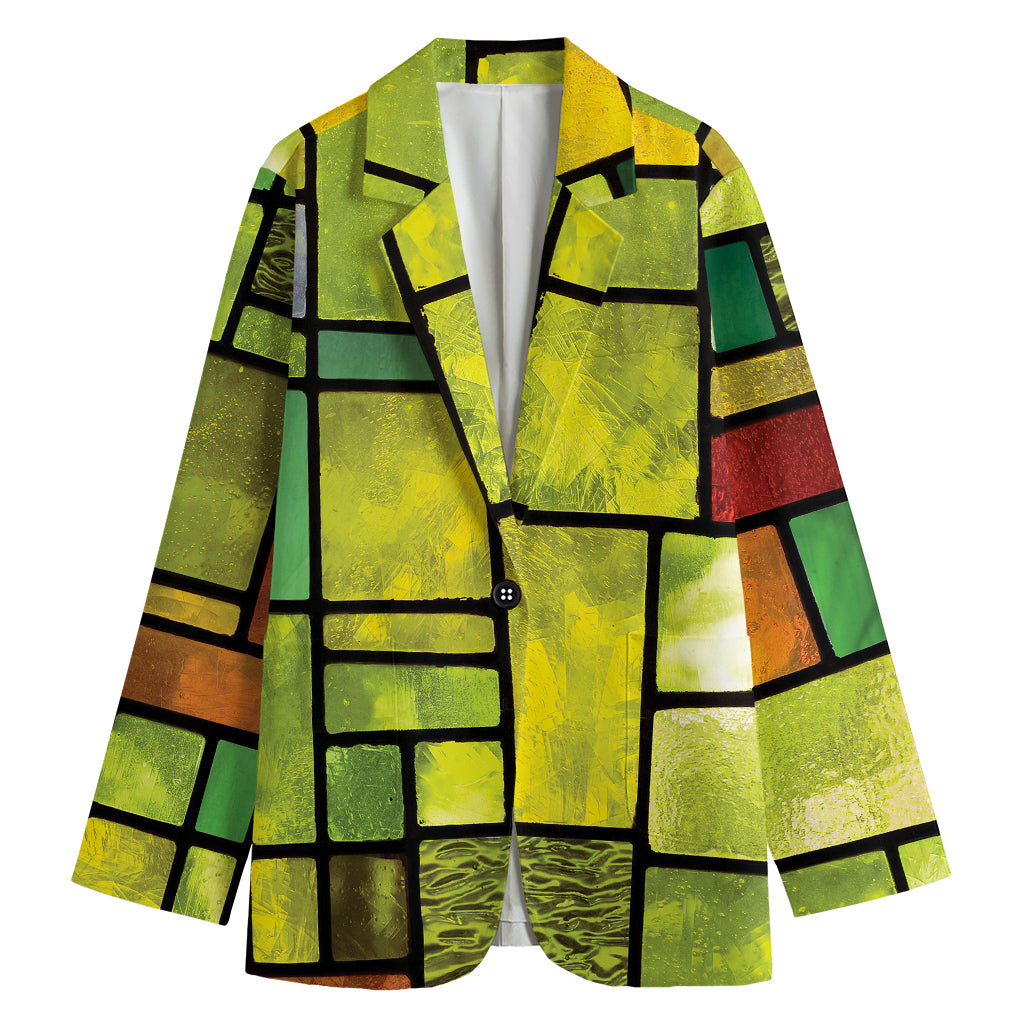 Square Stained Glass Mosaic Print Women's Cotton Blazer