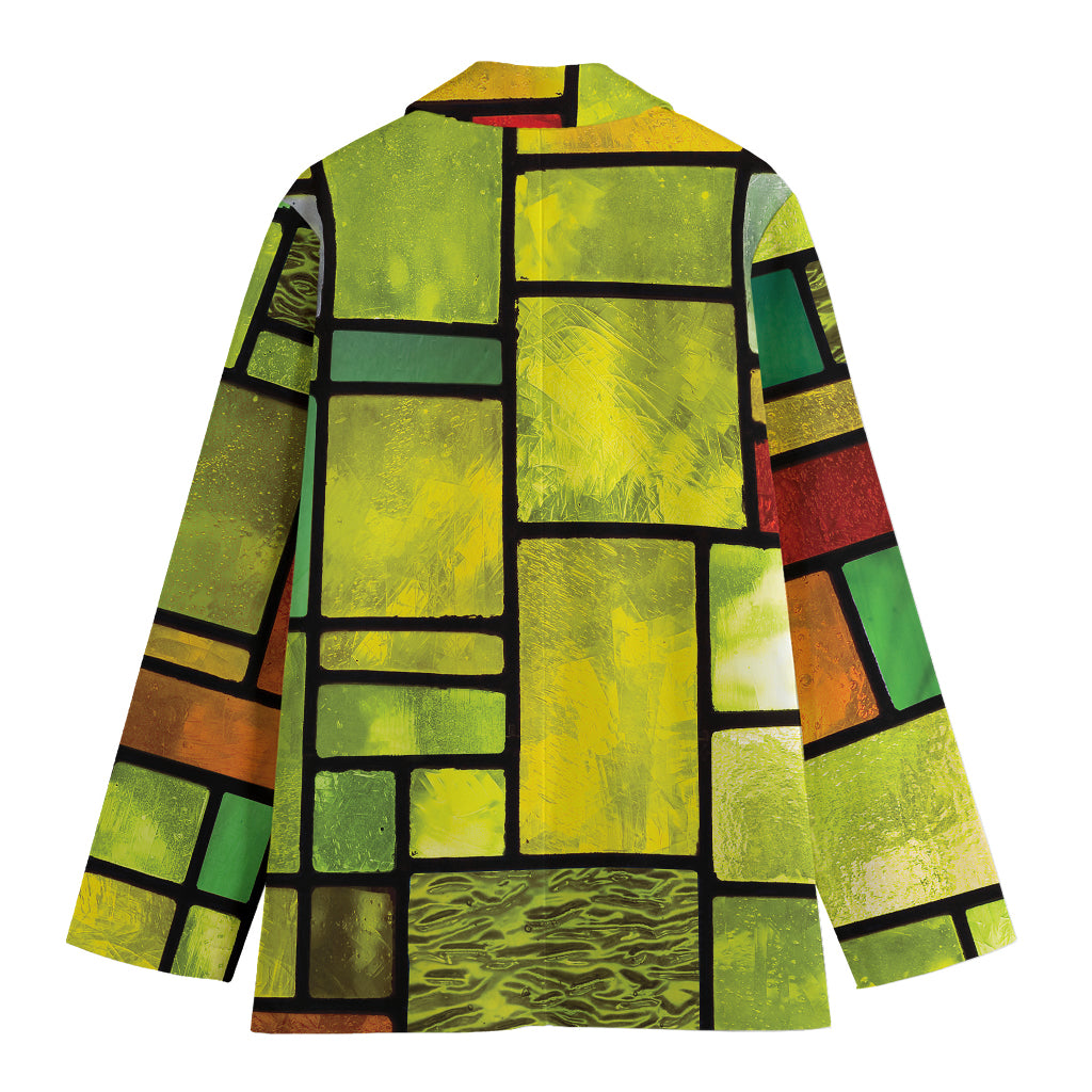 Square Stained Glass Mosaic Print Women's Cotton Blazer
