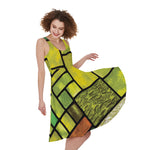 Square Stained Glass Mosaic Print Women's Sleeveless Dress