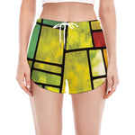 Square Stained Glass Mosaic Print Women's Split Running Shorts