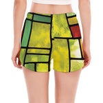 Square Stained Glass Mosaic Print Women's Split Running Shorts