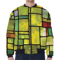 Square Stained Glass Mosaic Print Zip Sleeve Bomber Jacket