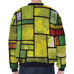 Square Stained Glass Mosaic Print Zip Sleeve Bomber Jacket