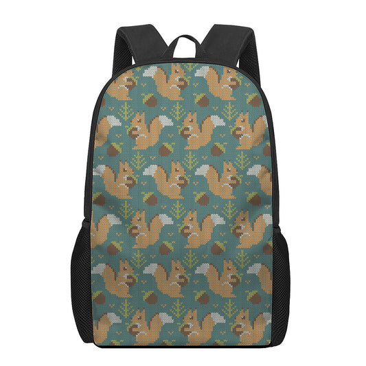 Squirrel Knitted Pattern Print 17 Inch Backpack