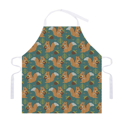 Squirrel Knitted Pattern Print Adjustable Apron