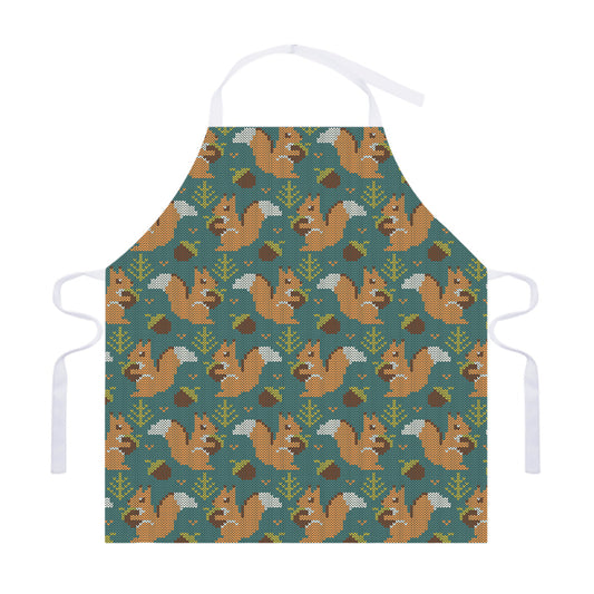 Squirrel Knitted Pattern Print Adjustable Apron