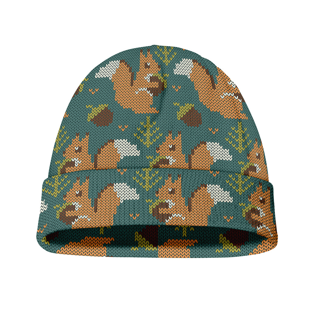 Squirrel Knitted Pattern Print Beanie