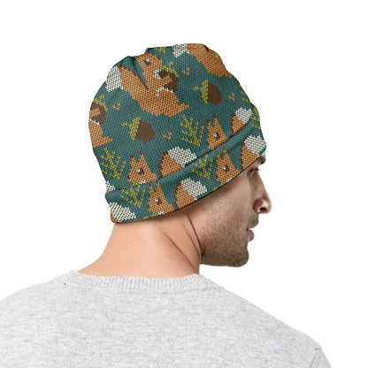 Squirrel Knitted Pattern Print Beanie