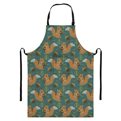 Squirrel Knitted Pattern Print Bib Apron With Pocket