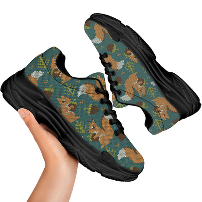Squirrel Knitted Pattern Print Black Chunky Shoes