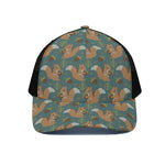 Squirrel Knitted Pattern Print Black Mesh Trucker Cap