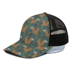 Squirrel Knitted Pattern Print Black Mesh Trucker Cap