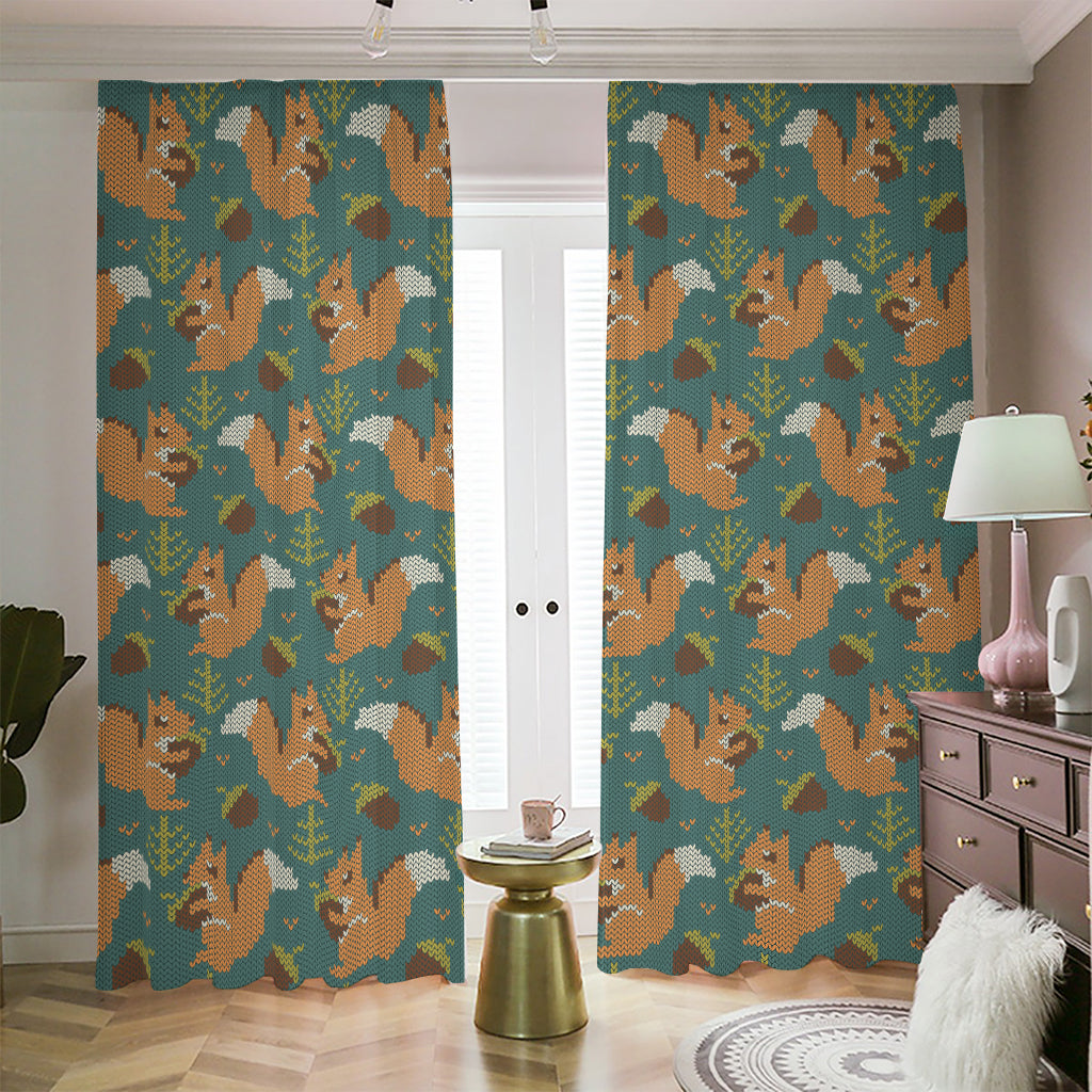 Squirrel Knitted Pattern Print Blackout Pencil Pleat Curtains