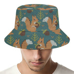 Squirrel Knitted Pattern Print Bucket Hat