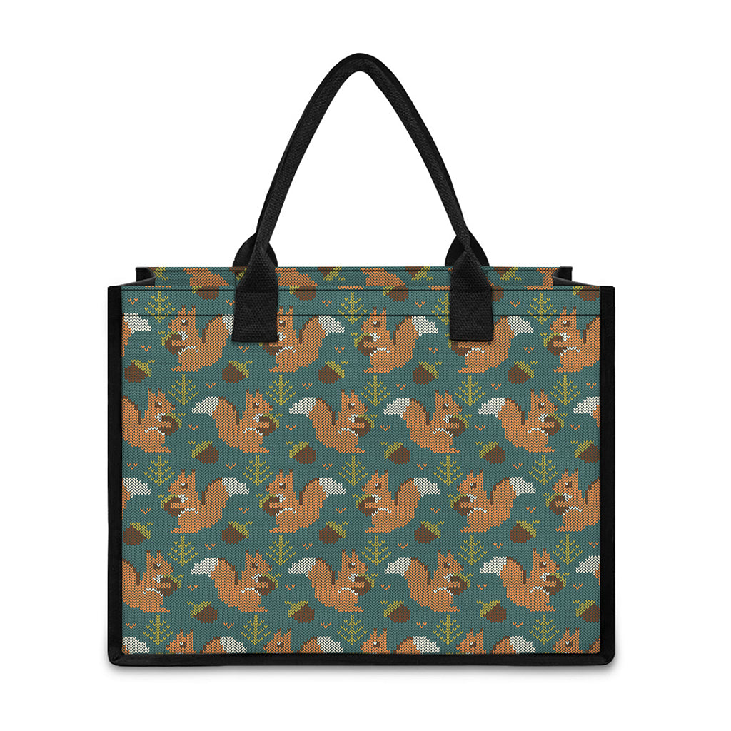Squirrel Knitted Pattern Print Canvas Tote Bag