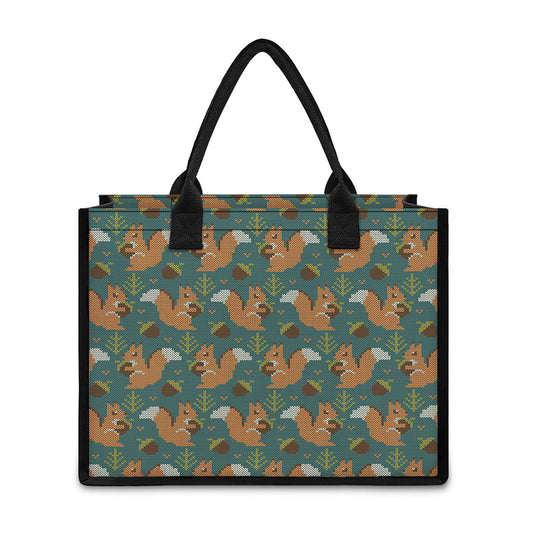 Squirrel Knitted Pattern Print Canvas Tote Bag