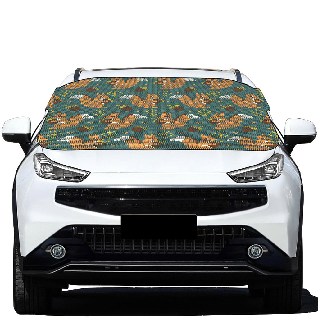 Squirrel Knitted Pattern Print Car Windshield Snow Cover