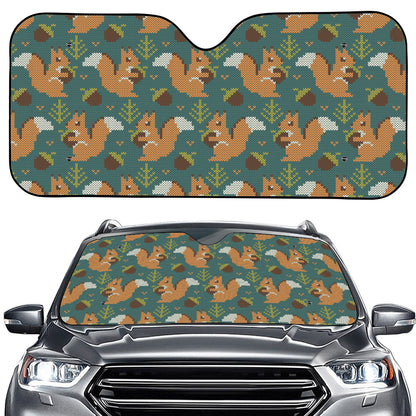 Squirrel Knitted Pattern Print Car Windshield Sun Shade