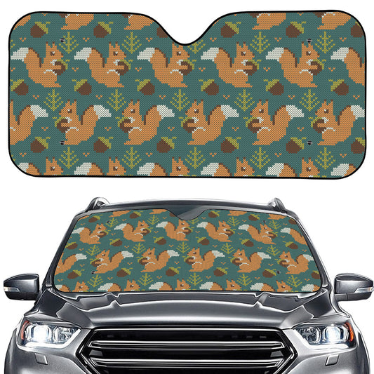 Squirrel Knitted Pattern Print Car Windshield Sun Shade