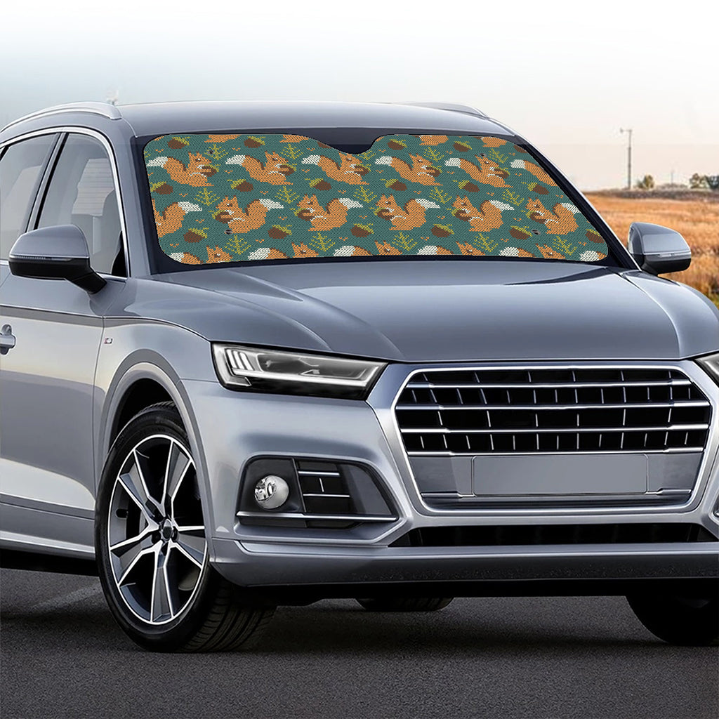 Squirrel Knitted Pattern Print Car Windshield Sun Shade