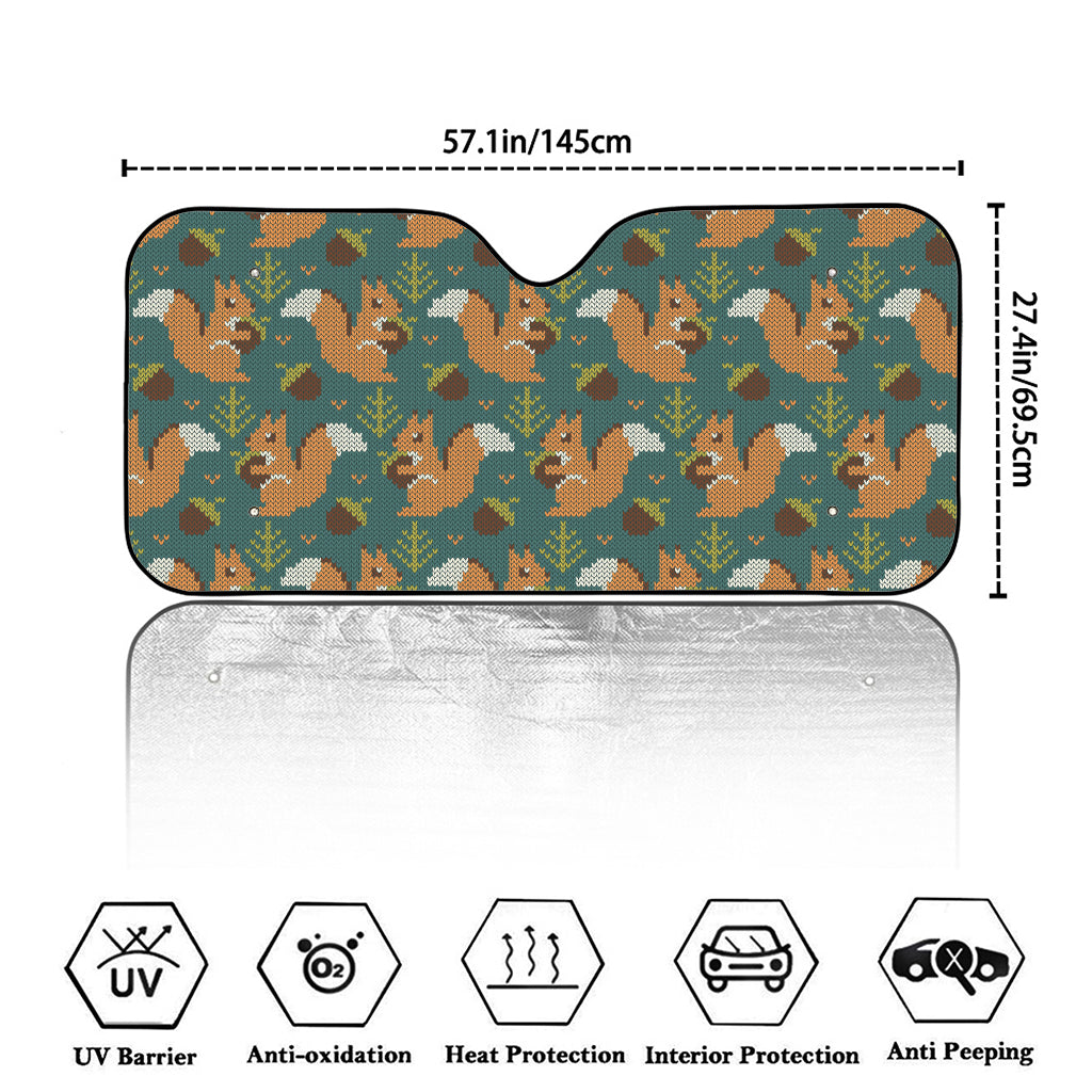 Squirrel Knitted Pattern Print Car Windshield Sun Shade