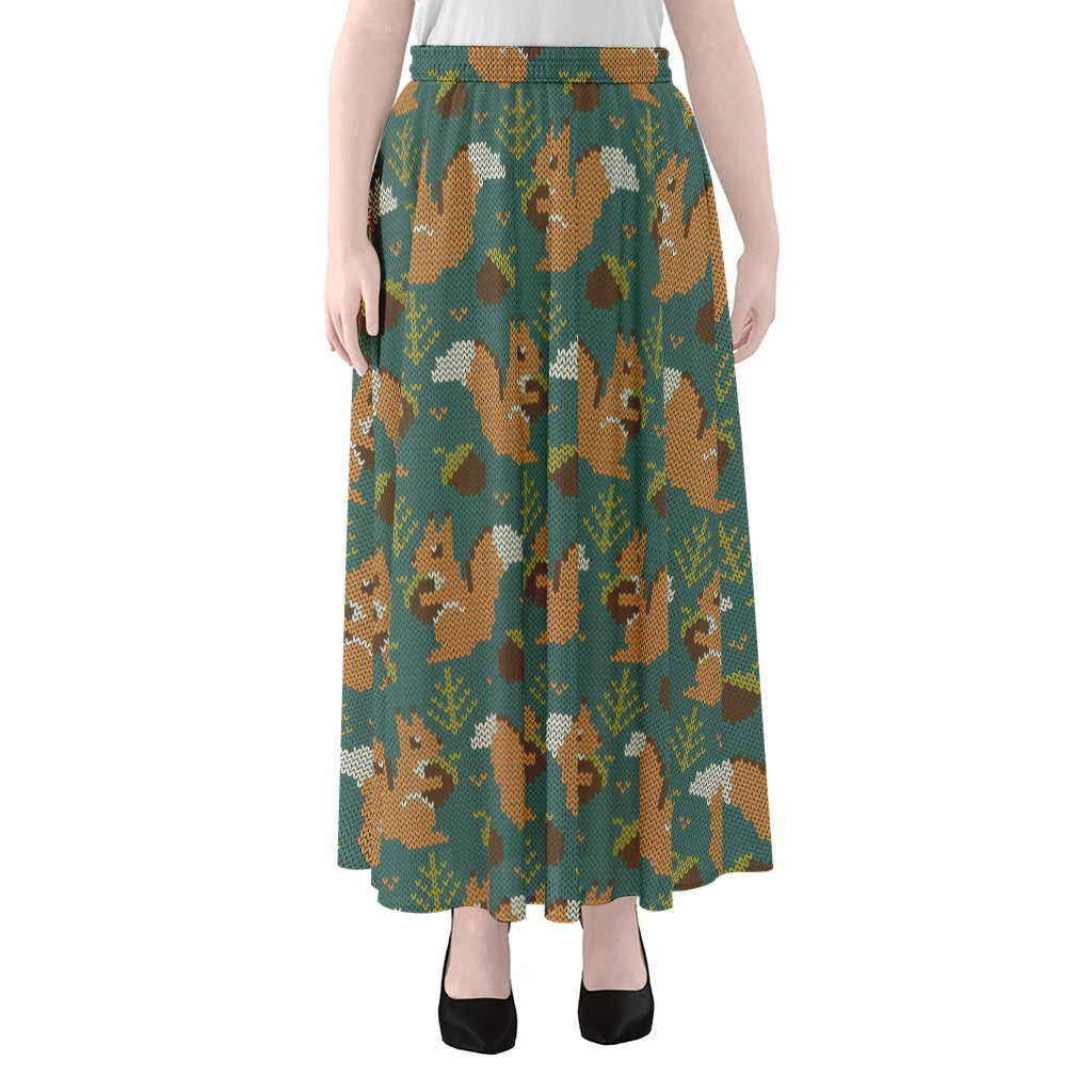 Squirrel Knitted Pattern Print Chiffon Maxi Skirt