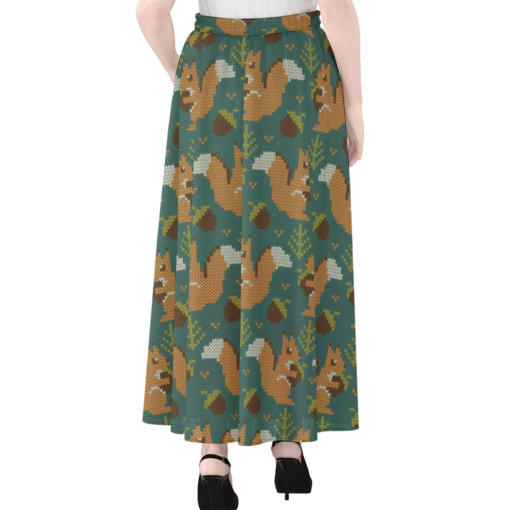 Squirrel Knitted Pattern Print Chiffon Maxi Skirt
