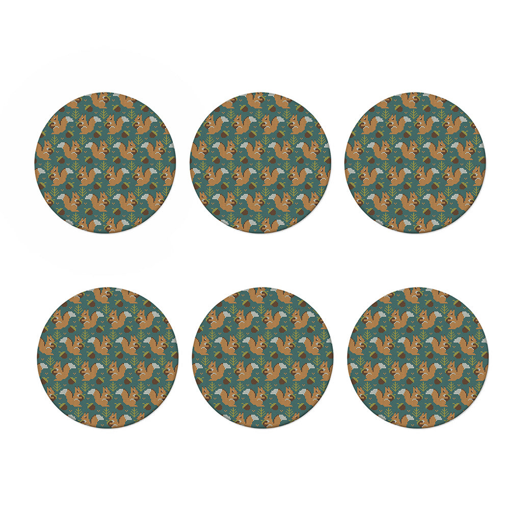 Squirrel Knitted Pattern Print Coaster Set