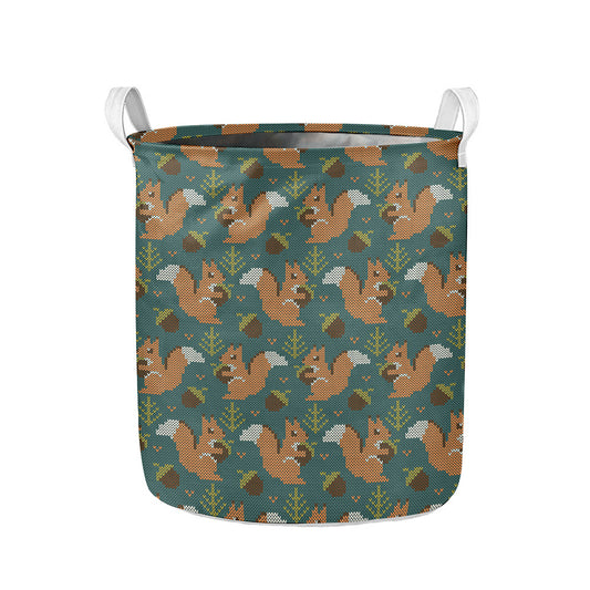 Squirrel Knitted Pattern Print Collapsible Laundry Basket