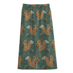 Squirrel Knitted Pattern Print Cotton Front Slit Maxi Skirt