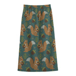 Squirrel Knitted Pattern Print Cotton Front Slit Maxi Skirt