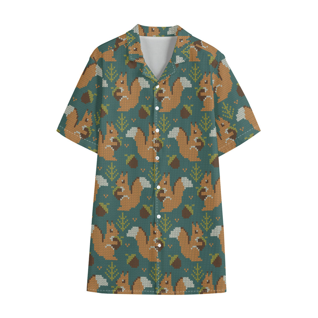 Squirrel Knitted Pattern Print Cotton Hawaiian Shirt