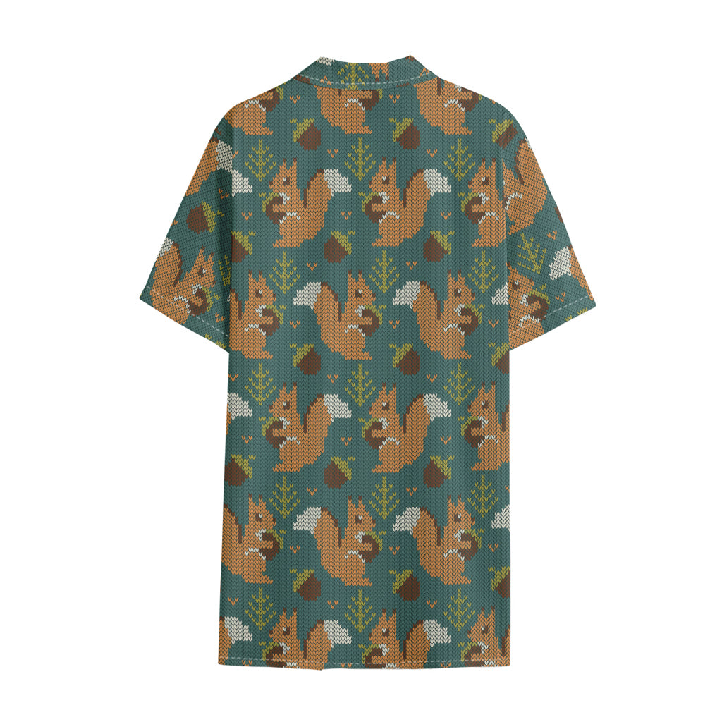 Squirrel Knitted Pattern Print Cotton Hawaiian Shirt